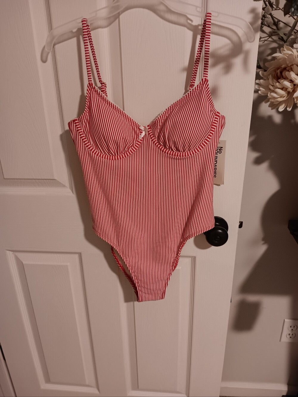 No Boundaries Red & White Striped One Piece Bathing Suit. Medium NWT